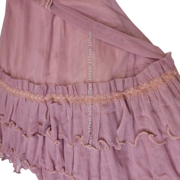 SEXY Lace Frilly Mini Skirt in Dusty Rose Pink Frilly Lace Mini Skirt NEW - Picture 6 of 8